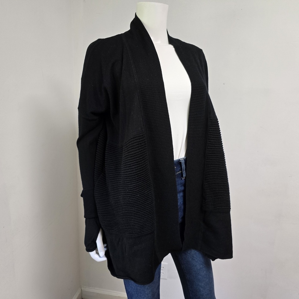 Lululemon Sit In Lotus Cardigan Sweater Merino Wool Blend Size L Black 46" Chest - Picture 7 of 9